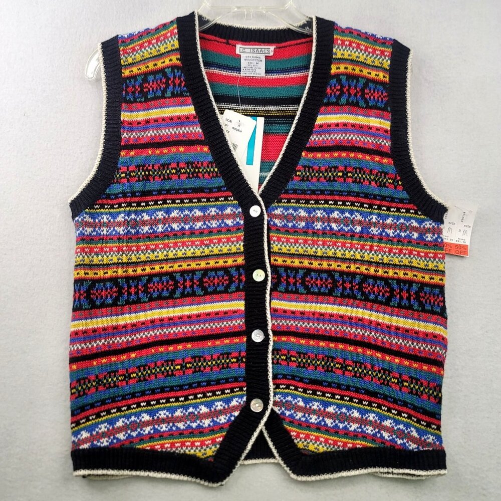 Vintage 90s I.C. Isaacs Maggie Sweater Vest M Multicolor Fair Isle Indie Retro